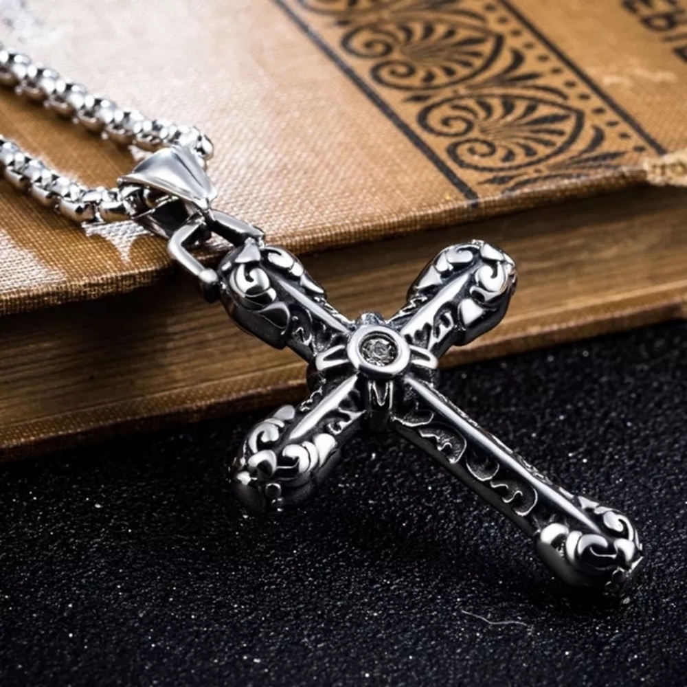 Goth Cross Pendant Chain Necklace For Men Male
